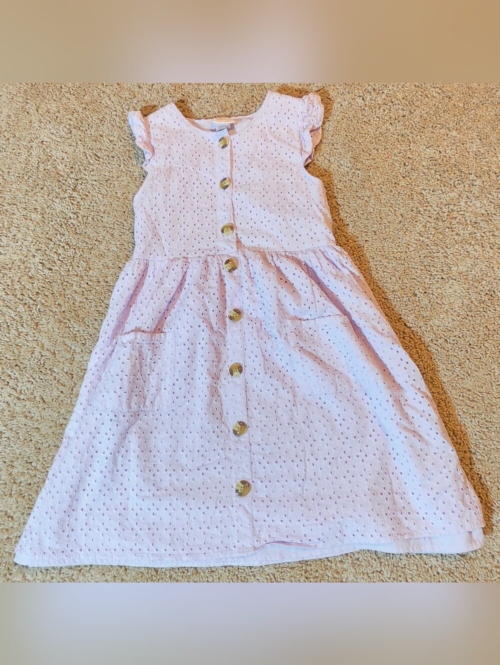Girls 2-Piece Set Lilac Dress with Pockets and Straw Hat with Lilac Trim - Picture 2 of 7